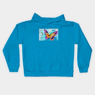 I am here now - mantra with colorful butterfly design Kids Hoodie